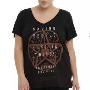 Supernatural Family Business Small Graphic Tee V-Neck Hot Topic Fandom T-Shirt